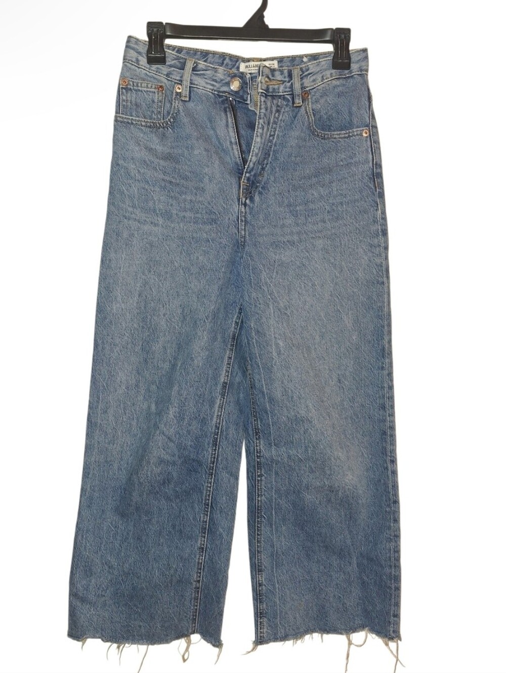Pull&Bear Classic Wide-Leg Barrel Cropped Raw Hem Jeans Size 2